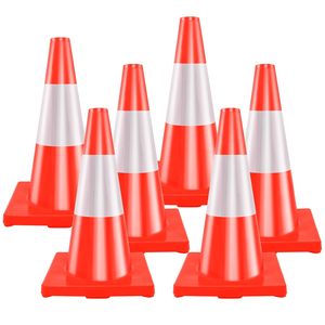 CITICITY Paquete de 6 Conos de Tráfico de 18 Pulgadas, Conos de Estacionamiento con Peso, Conos de Seguridad Naranja con Collares Reflectantes para Control de Tráfico y Control de Multitudes - Product Image 1