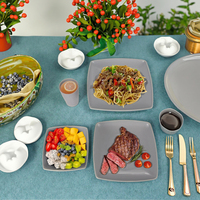 Ensemble de vaisselle moderne en plastique 16 pièces, assiettes carrées pour steak, bols à salade, motif fruits, en paille de blé, pour la maison et les hôtels - Vente chaude