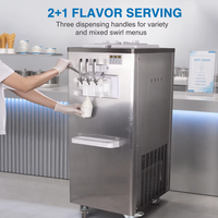Machine à crème glacée automatique verticale 18-25 L/h en acier inoxydable, 3 saveurs, machine à crème glacée molle commerciale pour les entreprises