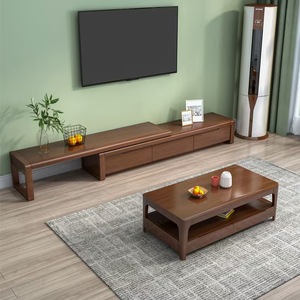 Ensemble meuble TV et table basse en <span class=keywords><strong>bois</strong></span> massif, style nordique moderne, <span class=keywords><strong>pour</strong></span> salon - Product Image 1
