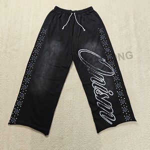 Personalizado Joggers pantalones de chándal de gran tamaño de algodón francés Terry pierna recta holgado lavado ácido acampanado Rhinestone pantalones de chándal hombres - Product Image 1