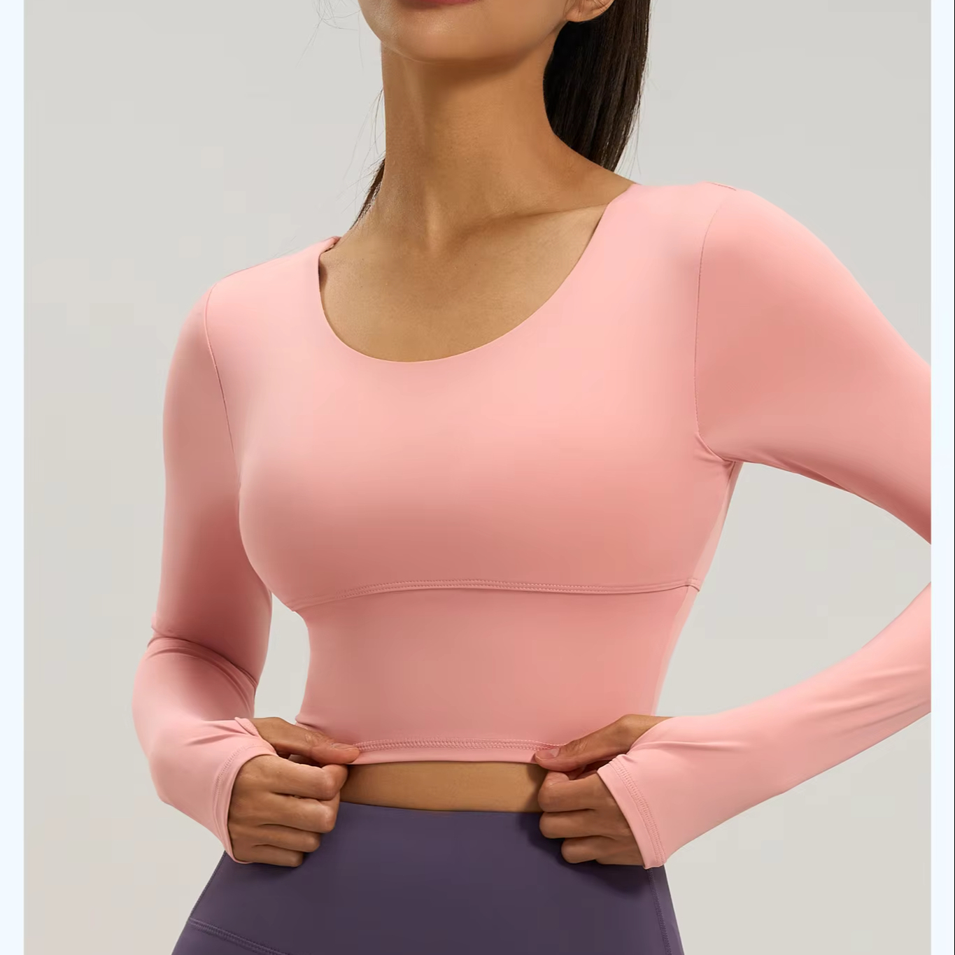 New Solid Ruched Breathable High Elasticity Hollow Back Drawstring Long Sleeve Yoga Top Women Fitness Gym Workout Shirt High