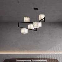Lustre suspendu LED carré en marbre d'albâtre espagnol et cuivre, design de luxe, pour table de salle à manger de villa, avec télécommande
