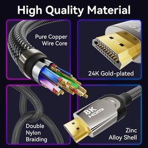 Câble <span class=keywords><strong>HDMI</strong></span> 2.1 en alliage de zinc <span class=keywords><strong>certifié</strong></span> 8K, cordon <span class=keywords><strong>HDMI</strong></span> ultra haute vitesse tressé, compatible 4K 240Hz avec HDR dynamique pour ordinateur portable - Product Image 6