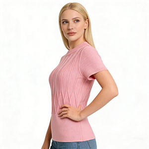 Novità 2026: Maglione in Cashmere 100% a Maglia Solida, Girocollo a Maniche Corte, Vestibilità Slim, Maglione a Costine da <span class=keywords><strong>Donna</strong></span> - Product Image 2