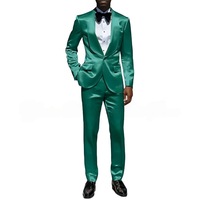 Ensemble deux pièces en satin à simple boutonnage coupe ajustée pour mariages et tenues de garçons d'honneur