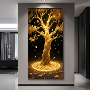 Peinture décorative moderne pour entrée de grand salon, Arbre doré, Nature morte, Murale de luxe pour <span class=keywords><strong>couloir</strong></span> et décoration intérieure - Product Image 2