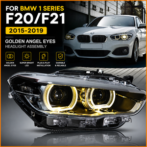 Phare de projecteur Bi-LED pour BMW Série 1 F20 F21 2015-2018, anneaux <span class=keywords><strong>halo</strong></span> Angel Eye Golden Eye, phare amélioré à double lentille - Product Image 1