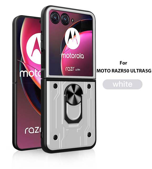 Shockproof Full Protection Back Cover TPU+PC CD Pattern Ring Bracket Armor Phone Case for Motorola Razr 40/50/50 Ultra/2024