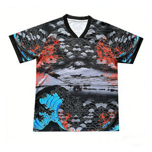 قميص كرة قدم ياباني بالجملة بتصميم الساموراي، قميص كرة قدم أزرق بأسلوب الساموراي بسعر المصنع وحد أدنى منخفض للطلب - Product Image 3