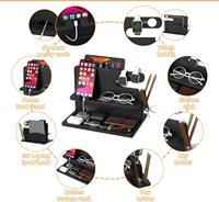 Station de charge multifonctionnelle en bambou avec port USB pour téléphone, montre connectée, ordinateur portable, tablette - Organisateur de bureau durable pour appareils électroniques