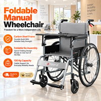 Fauteuil roulant manuel pliable léger avec cadre en acier au carbone, capacité de 100 kg, roues arrière autopropulsées de 24 pouces pour les soins aux personnes âgées