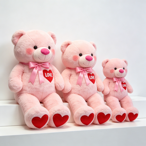 Oso de peluche rosa personalizado, oso de peluche con corazón, oso rosa de San Valentín con lazo, juego de osos de peluche románticos de varios tamaños - Product Image 2