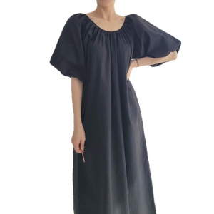 Nuevos productos de verano, vestido sencillo y moderno con cuello redondo plisado, estilo holgado y casual, fino, largo, de manga corta. - Product Image 3