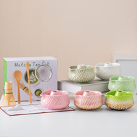 Ensemble de thé matcha en céramique rose personnalisé avec logo OEM ODM, 8 pièces, outils, texture d'écorce d'arbre, bol à matcha, kit cadeau pour la cérémonie du matcha