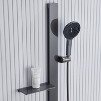 Conjunto de ducha termostática empotrada en pared, moderno y sencillo, sin desmontaje, color gris plomizo, efecto lluvia, latón cepillado suave, barra deslizante de cerámica