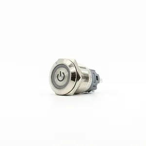 Power Symbol Ring LED Flat Head 19mm Momentary Latching Waterproof Stainless Steel Push Button Switch