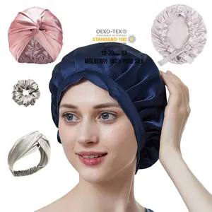 Baggy Slouchy – Logo personnalisé en gros, enveloppes de bord réglables, Turban de sommeil pour femme, Bonnet de cheveux en soie de mûrier 100%