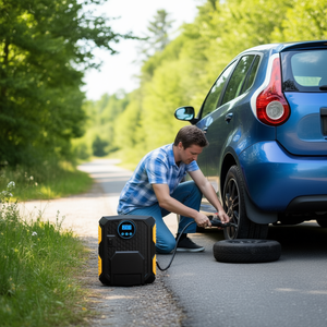 Gonfleur de pneus portable 12V à cylindre unique avec écran LCD numérique pour voiture compacte et moto - Product Image 2