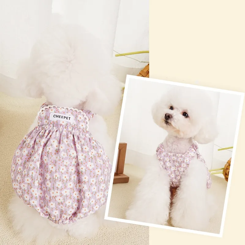 Cotton Blended Summer Wear Cat Dog Dress Soft Sleeveless Girl Pet Puppy Clothes Dog Floral Skirt