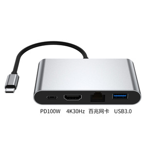 Multi-Port4-in-1 Type-C HUB Bộ chuyển đổi USB C USB3.0 + 100Mpbs Ethernet + HDTV 4K30hz + PD 100W Bộ chuyển đổi Dock USB C HUB - Product Image 4