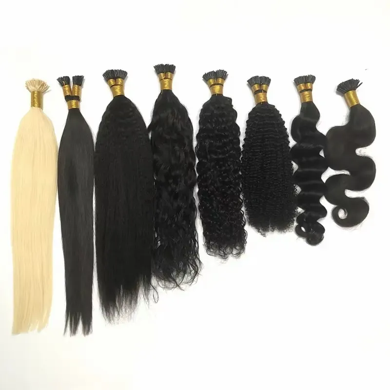 hot black kinky wave curly remy human hair extension Cuticle Aligned Pre Bonde I Tip Hair Extension