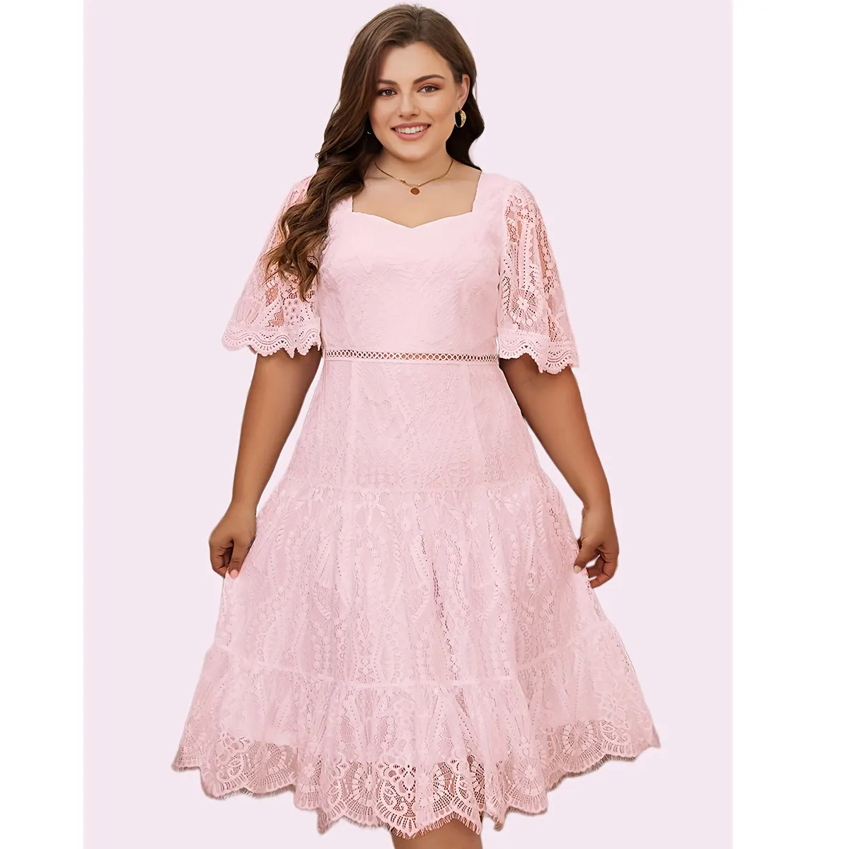 TICSOA Women's Lace Dress Wedding Bridesmaid Dresses Irregular Party Club Plus Size Pink Summer Mini Casual Dresses Natural