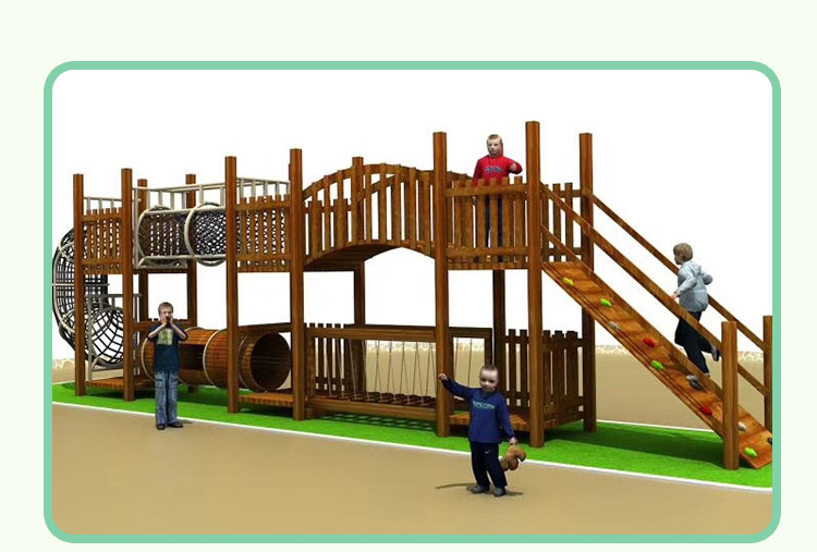 Small Size Kids Wooden Outdoor Playground Multifunction Outdoor Amusement Park Wooden Equipment For Children