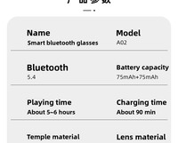 Gafas Inteligentes 2026 con IA, Control por Botones, Marco de ABS, Anti-Luz Azul, Traducción de Idiomas, Videollamadas, MOQ Bajo, Personalizables