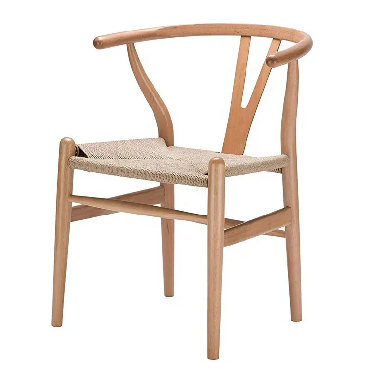 Silla trasera Y de madera maciza nórdica tallada ceniza o haya Hans Wegner comedor Silla sillas de ratán francés