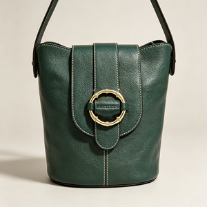 Sac seau vert foncé avec boucle en bambou, bandoulière amovible, sac à main décontracté pour tous les jours - Product Image 5