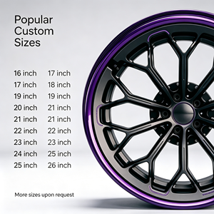 Cerchi in Lega Forgiati Monoblocco Neri con Bordo Viola Stile Stance Personalizzati per Lexus ES Mercedes Classe C Honda Civic Mini Cooper - Product Image 4