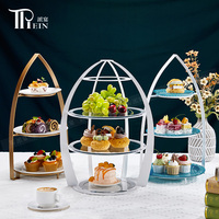 Support à gâteau à 3 étages en acier inoxydable pour hôtel et restaurant, design moderne pour la présentation de desserts lors de mariages et de fêtes