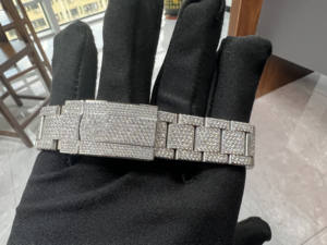 Montre pour homme <span class=keywords><strong>ROLX</strong></span> avec cadran arabe en argent, entièrement sertie de diamants en moissanite, mouvement automatique 22 carats - Product Image 4