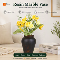 Vase à fleurs en résine marbrée marron style Art Déco, artisanat en gros, étanche, écologique, avec logo personnalisé, pour la décoration de la maison et des hôtels