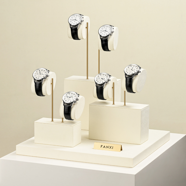 FANXI New Luxury Watch Window Display Tray Custom LOGO Metal Microfiber Wrist Watch Display Stand