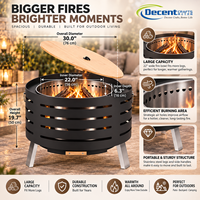 Brasero d'extérieur cylindrique en acier, cuve intérieure en acier inoxydable, couvercle en bois, trous de ventilation, couvercle pour bâtons de feu, brasero en fer pour extérieur