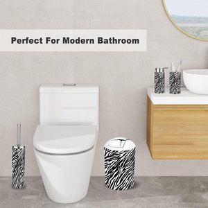 Juego de accesorios de baño de 6 piezas con rayas blancas y negras de cebra tela de zoológico sin costuras decoración de animales para el hogar acabado de superficie cepillada Stock - Product Image 4