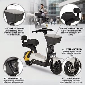 Factory Wholesale EEC Approved 249W Electric Bicycle 25km/h 48V Electric Moped <strong>Scooter</strong> with Basket for EU Market - Product Image 2