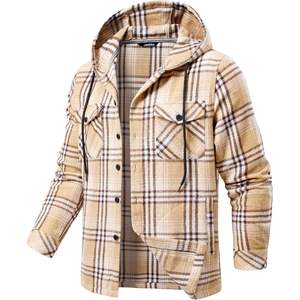 2025 chaquetas de franela de algodón para hombre, Sudadera con capucha informal a cuadros con botones y bolsillos, chaquetas ligeras de manga larga - Product Image 2