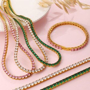 Tennis <b>Bracelet</b> For Women Zinc Alloy Channel Setting Zircon <b>Ball</b> Chain Party Jewelry Set - Product Image 1