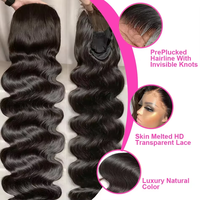 Perruque brésilienne Remy en cheveux humains, sans colle, avec dentelle transparente 13x6, densité 200%, ondulations naturelles, ligne de cheveux naturelle, dentelle transparente longue