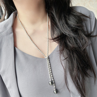 Pas cher Y-Shaped Tahiti Perles Longue Corde Souple Chaîne Pendentif Collier Haute Qualité Bijoux En Argent pour Fêtes Fille Style-Vente en Gros