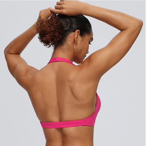 Women Halter Twist Front Deep V Yoga Bra Removable Padded Backless Low Impact Sports Bra Pilates Athletic Crop Top Wholesale - Product Image 2