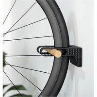 Support mural pour vélos de route et de montagne en bois de hêtre noir et plastique, rangement durable pour pneus de 35-65 mm, utilisation en intérieur