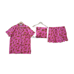 Conjunto de Pijama de Algodón Puro de Dos Piezas con Estampado de Tigre y Monograma para Mujer, Transpirable, para Invierno/Verano - Product Image 2
