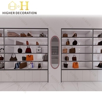Présentoir en bois personnalisé pour sacs à main avec éclairage, vitrine de présentation pour sacs, design intérieur de boutique