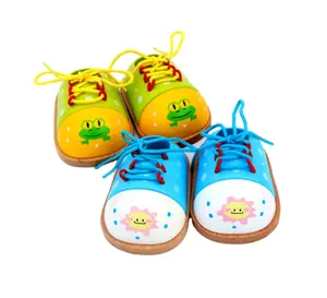 kids 3D Wooden Lacing Shoe Toy Learn tying shoelaces shoes toy