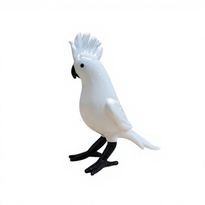 Figura de Cacatúa de Cristal Soplado de Murano, Mundo de Cristal en Miniatura, Patas Blancas y Negras, Diseño Minimalista, Accesorio Ligero para Decoración de Oficina - Product Image 1