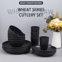 Ensemble de vaisselle écologique en paille de blé personnalisé, assiette noire, cuillère, tasse, bols, couverts pour mariages, maisons, hôtels et restaurants